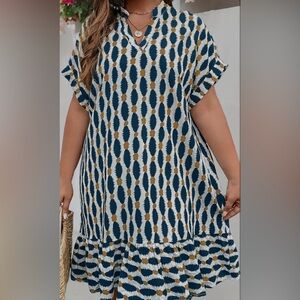 New No Tags Blue and White Patterned Dress